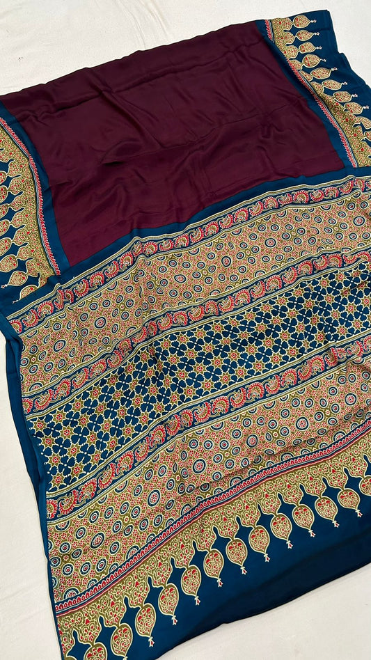 Plain Ajrakh Saree