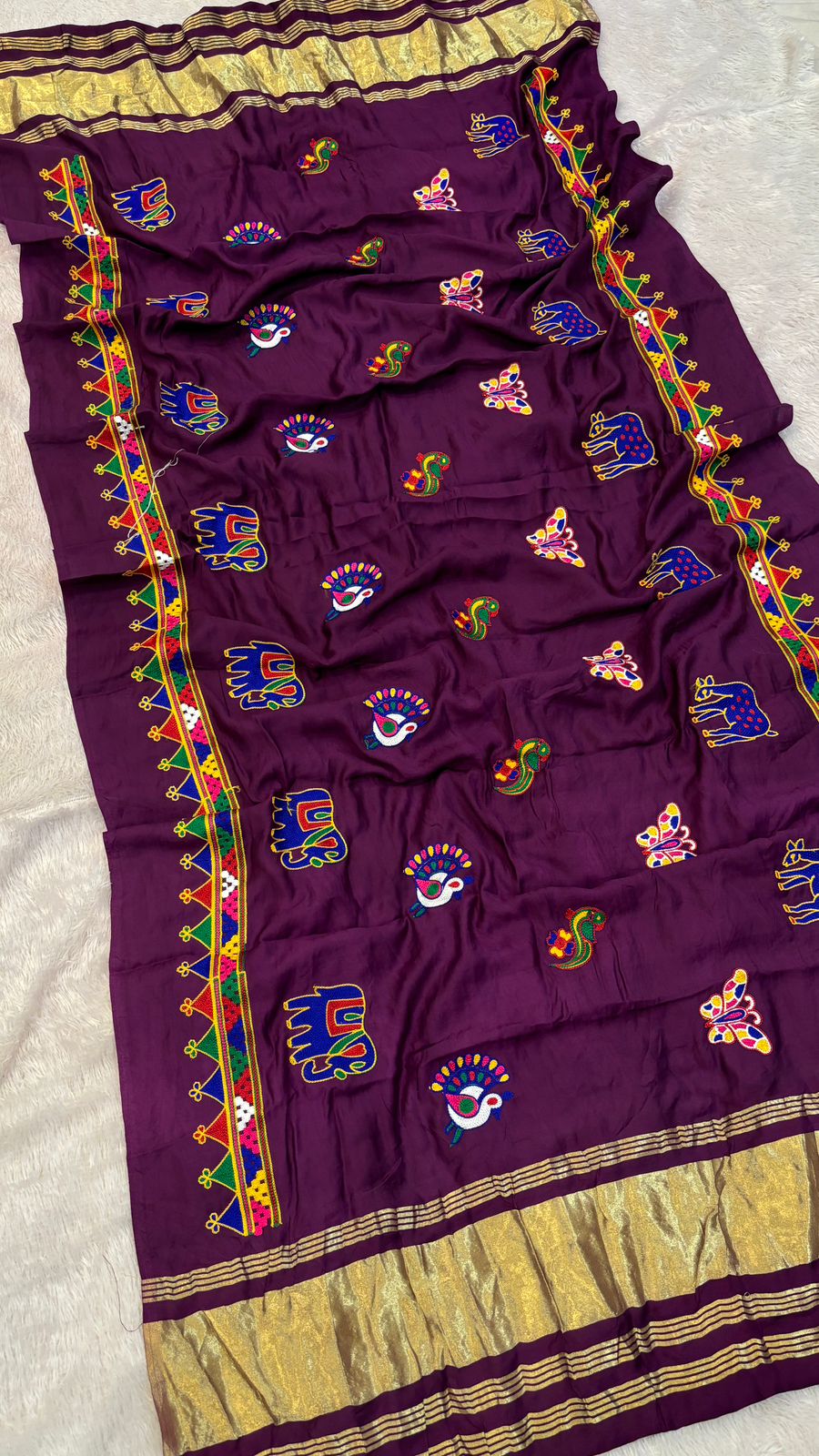 Kutchi Multi Work Duppta with Lagadi Patta - Purple