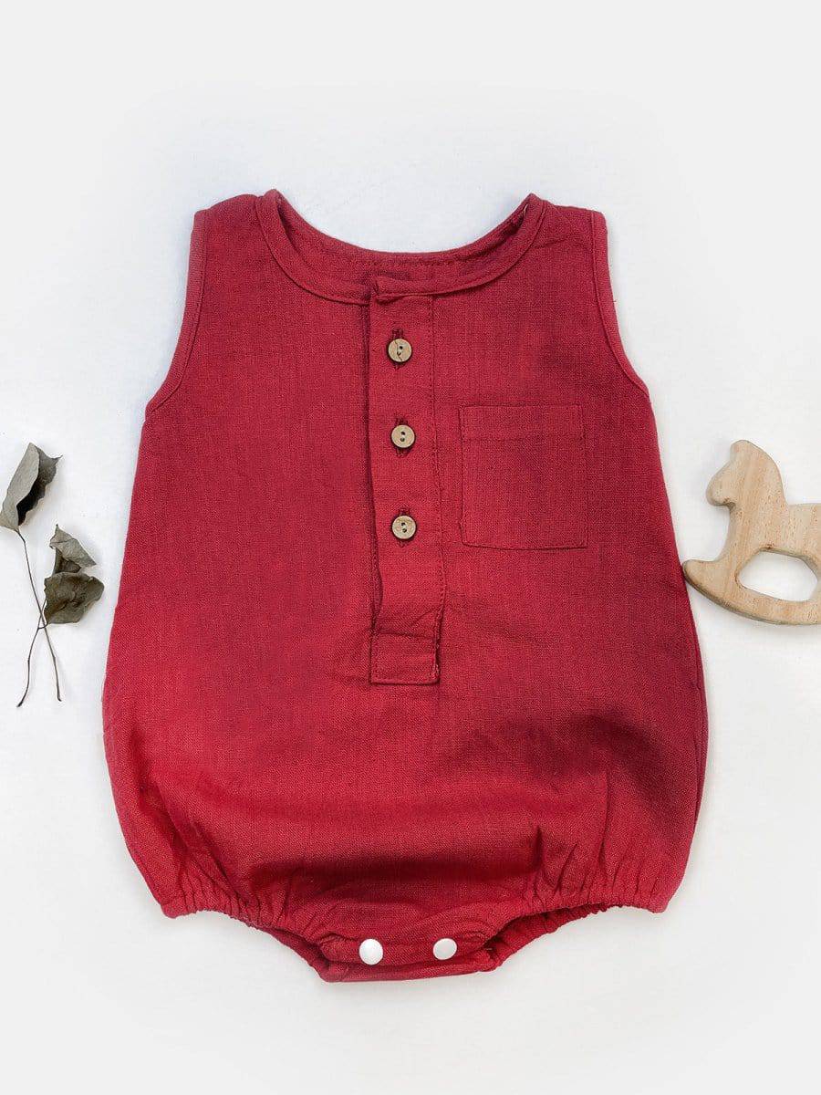 Comfortable Red Pure Cotton Baby Bubble Unisex Romper
