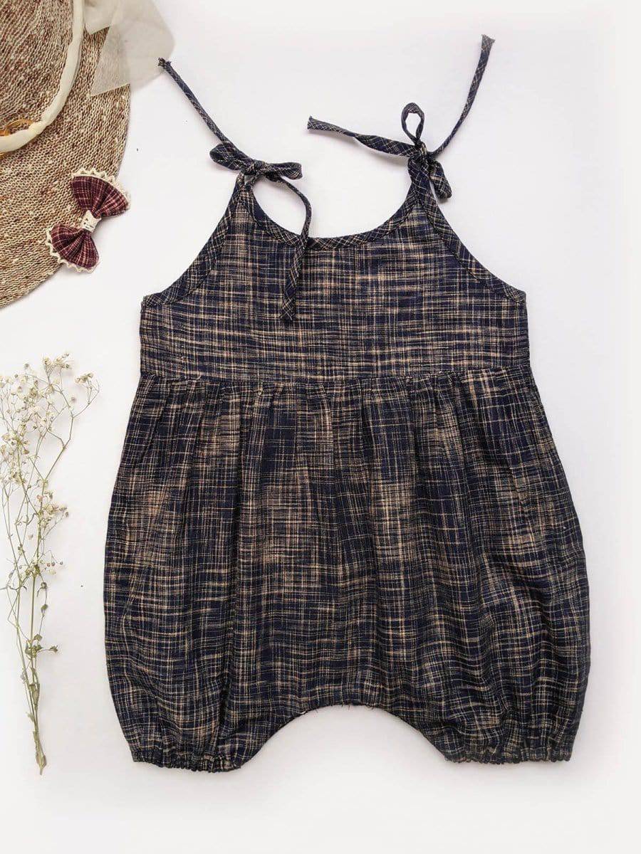 Halemons Navy Blue Cotton Teddy Romper - Crochet Lace Details - Blue