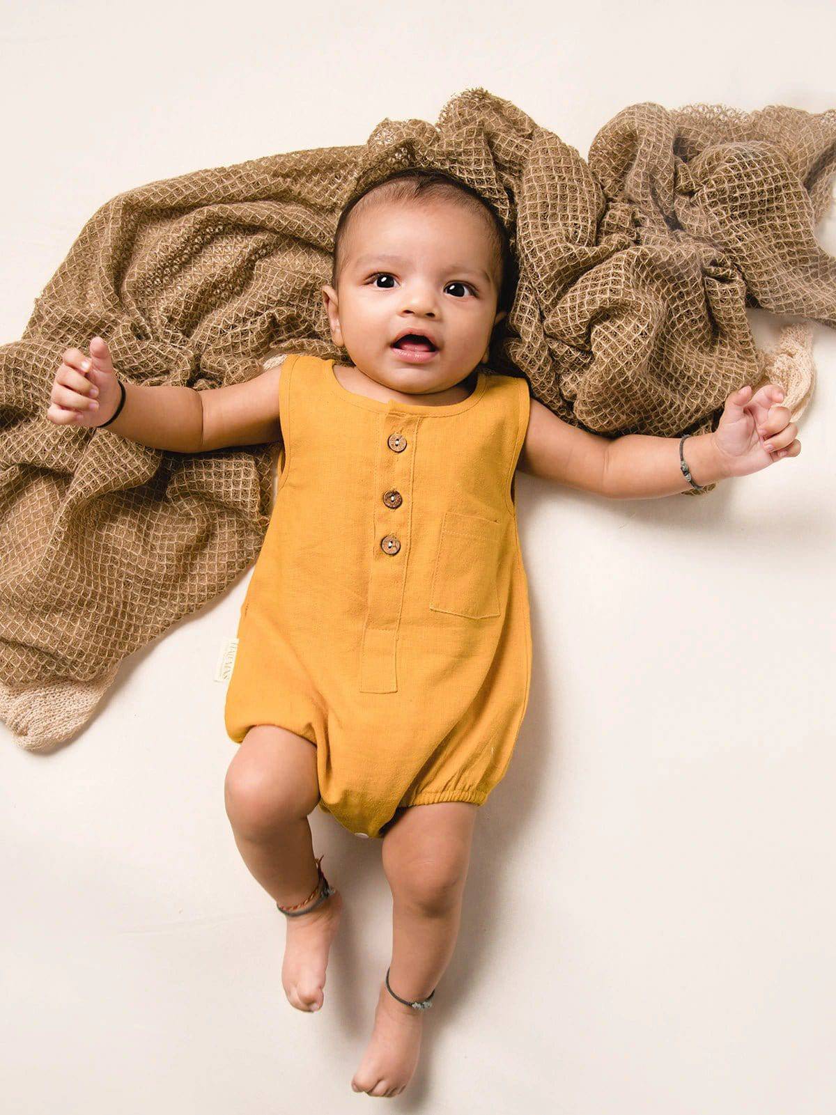 Honey Mustard Kids Pure Cotton Unisex Bubble Romper