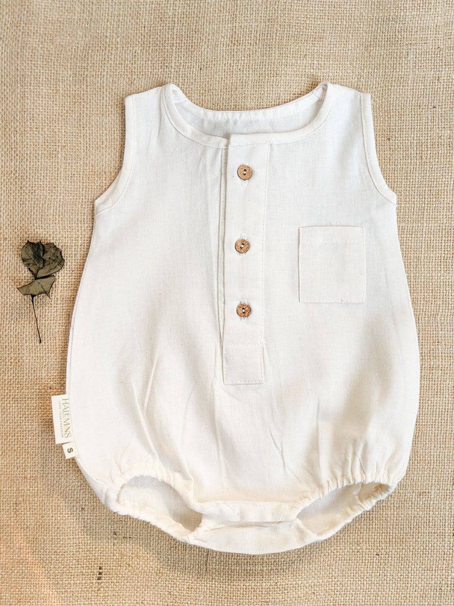 Pearl White Soft Pure Cotton Baby Unisex Bubble Romper