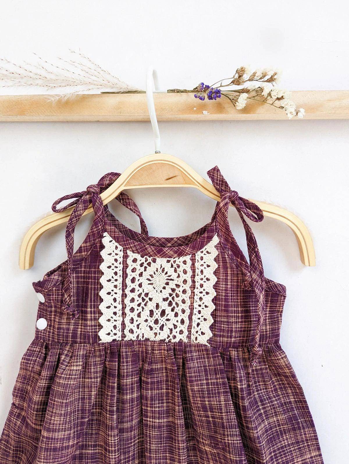 Halemons 100% Cotton Romper with Crochet Lace - Easy Diaper Change - Wine