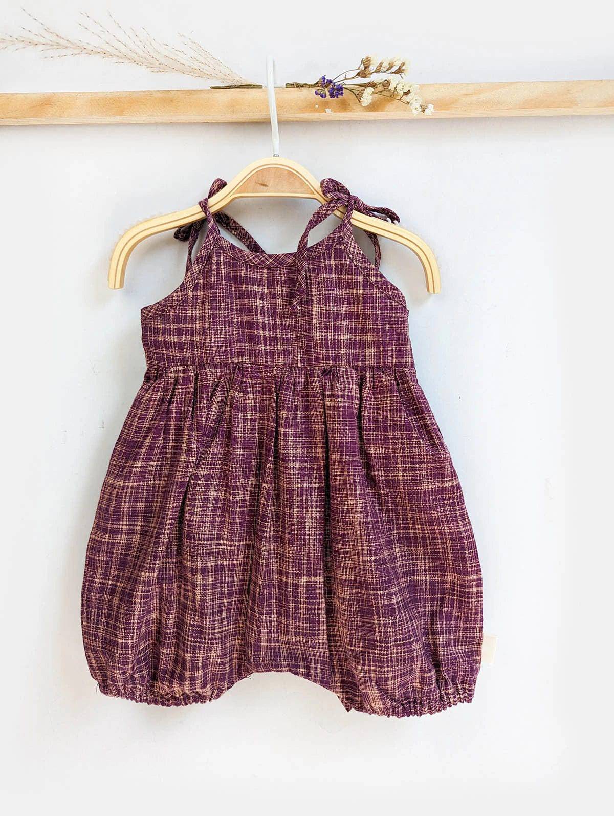 Halemons 100% Cotton Romper with Crochet Lace - Easy Diaper Change - Wine