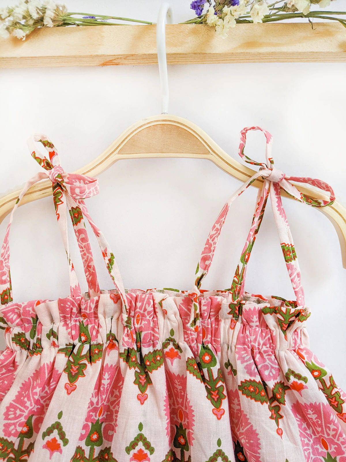 Halemons Cotton Floral Frilled Playsuit, Elasticated, Diaper Buttons - Peach