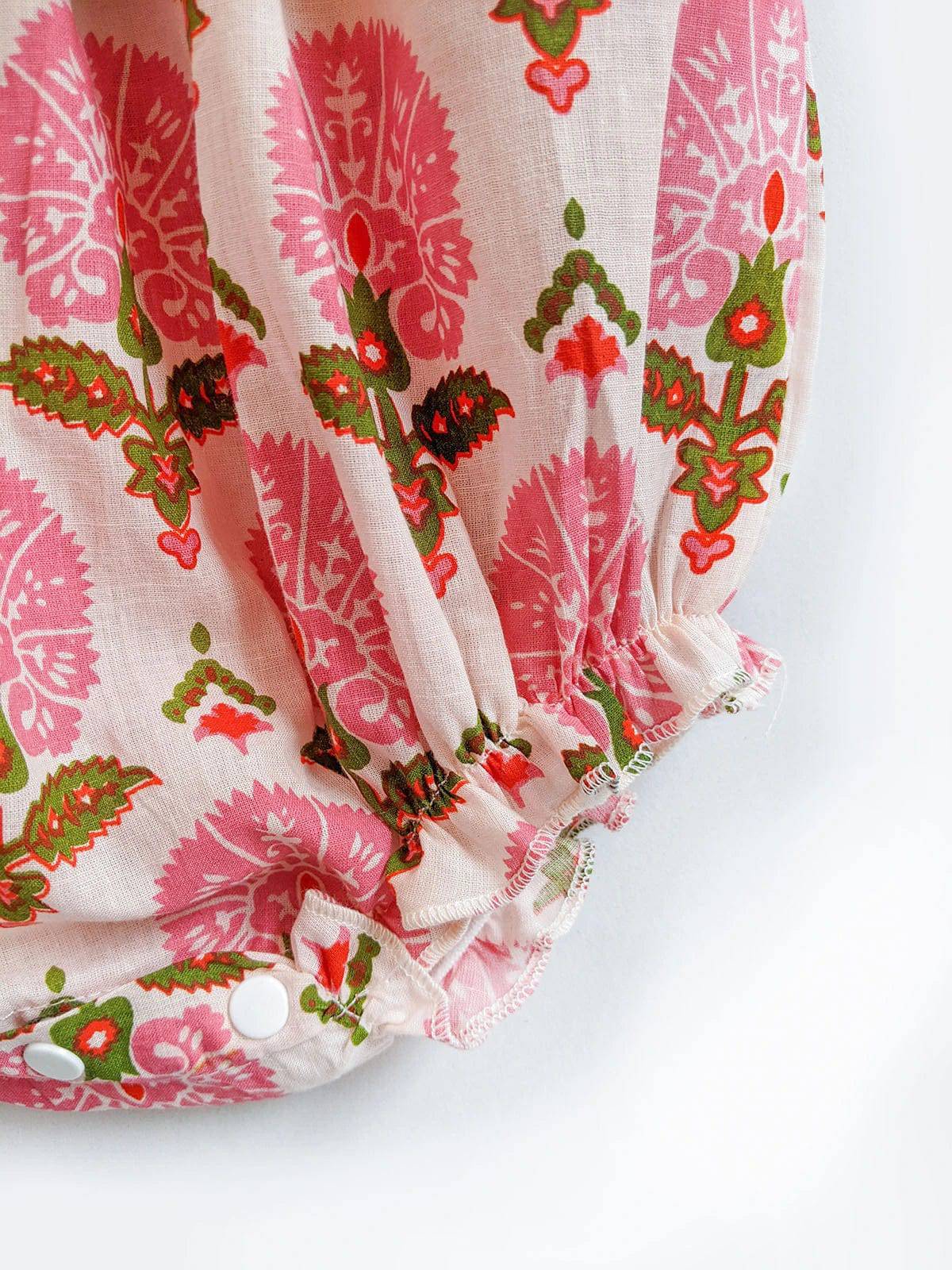 Halemons Cotton Floral Frilled Playsuit, Elasticated, Diaper Buttons - Peach