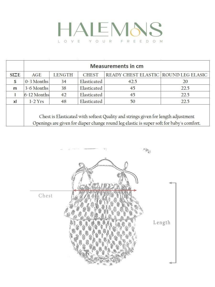 Halemons Cotton Floral Frilled Playsuit, Elasticated, Diaper Buttons - Peach