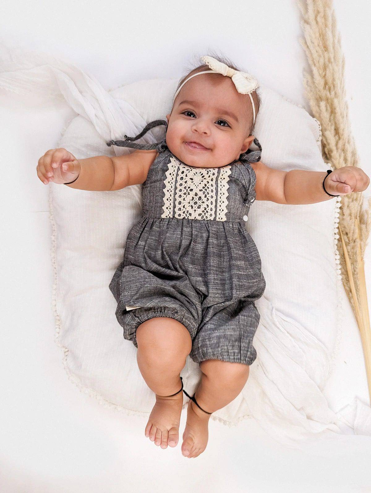 Halemons Grey Slub Cotton Romper - All Season Comfort - Narrow Strings - Grey