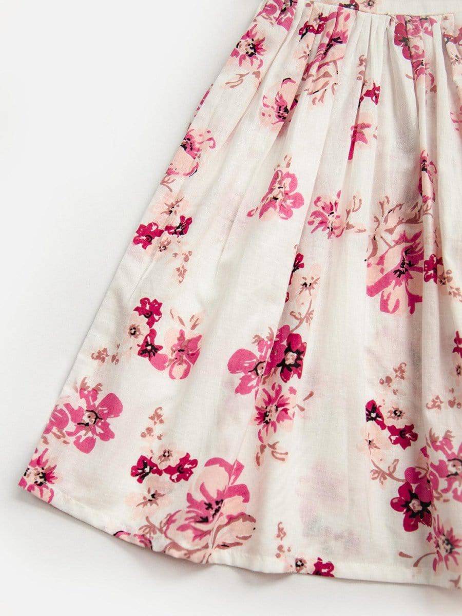 Pearl White Cotton Long Frock with Wine Floral Bunch