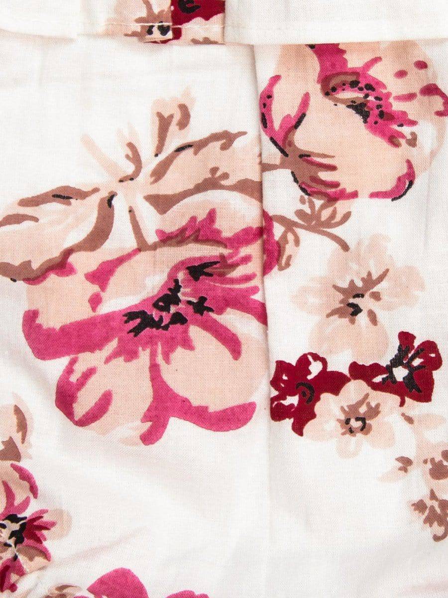 Pearl White Cotton Long Frock with Wine Floral Bunch