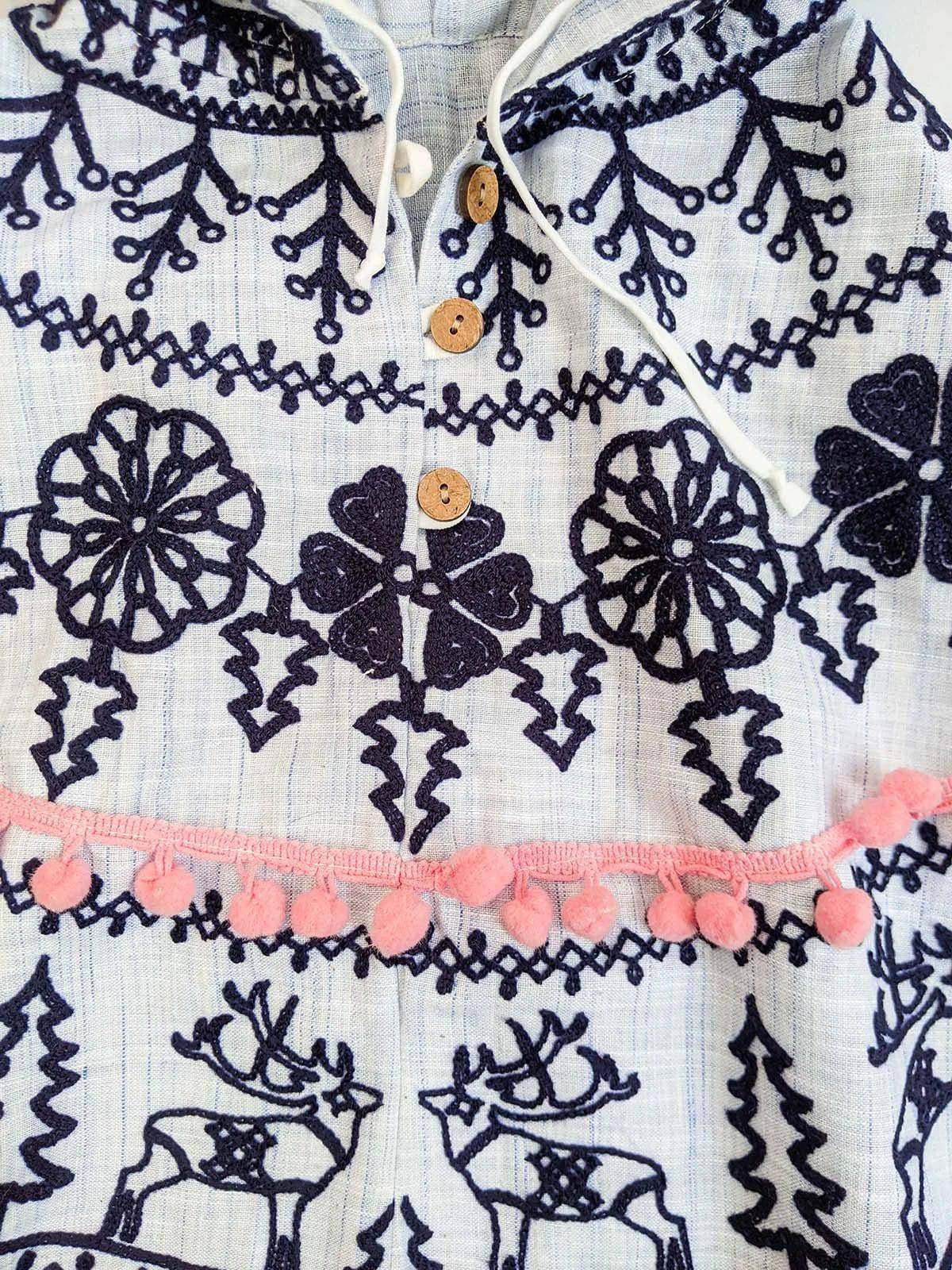 Blue Embroidered Hoodie Party Poncho Top For Baby Girls