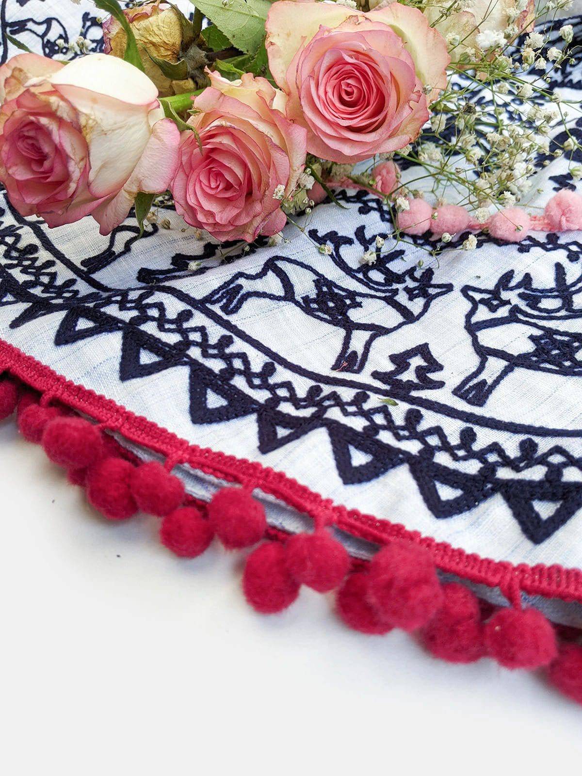 Blue Embroidered Hoodie Party Poncho Top For Baby Girls