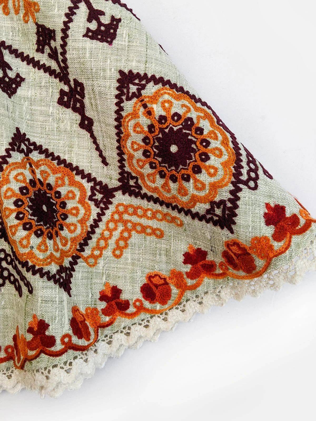 Green Fancy Embroidered Hoodie Poncho Top For Baby Girls