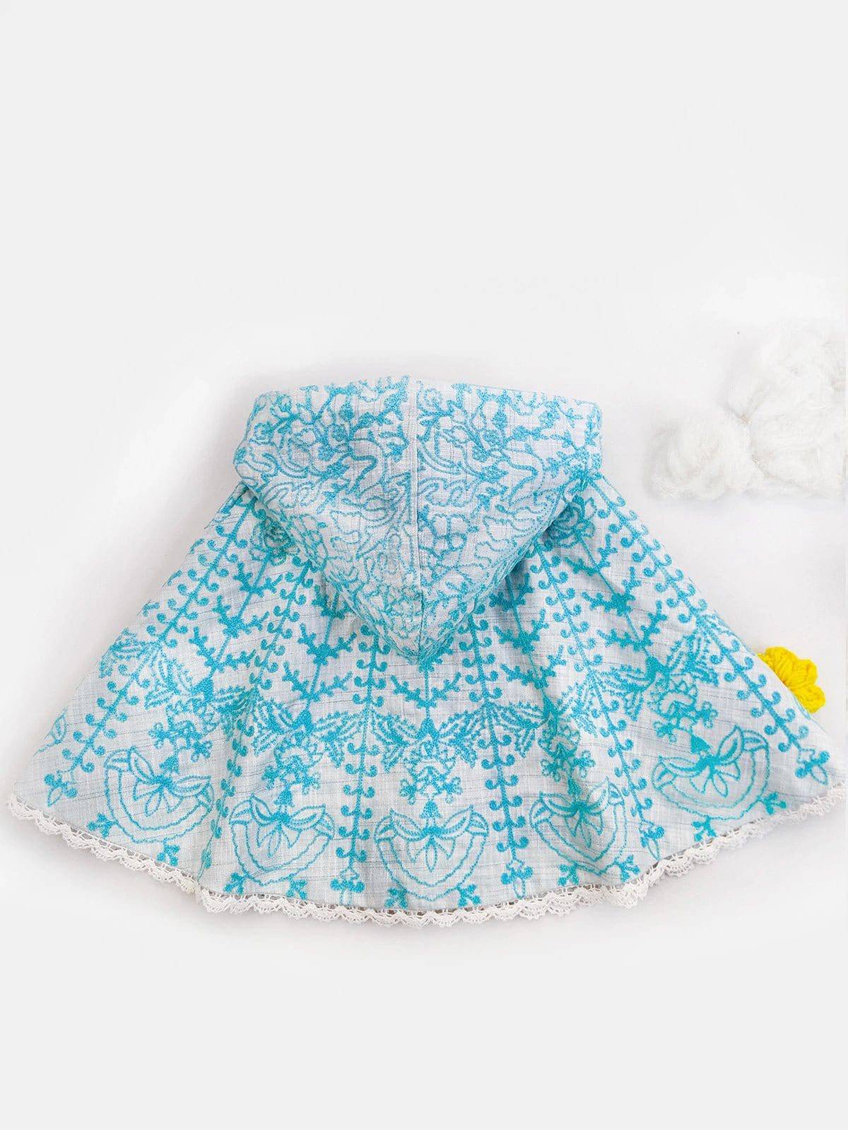 Halemons Sky Spring Woolen Flower Baby Girl Poncho Top