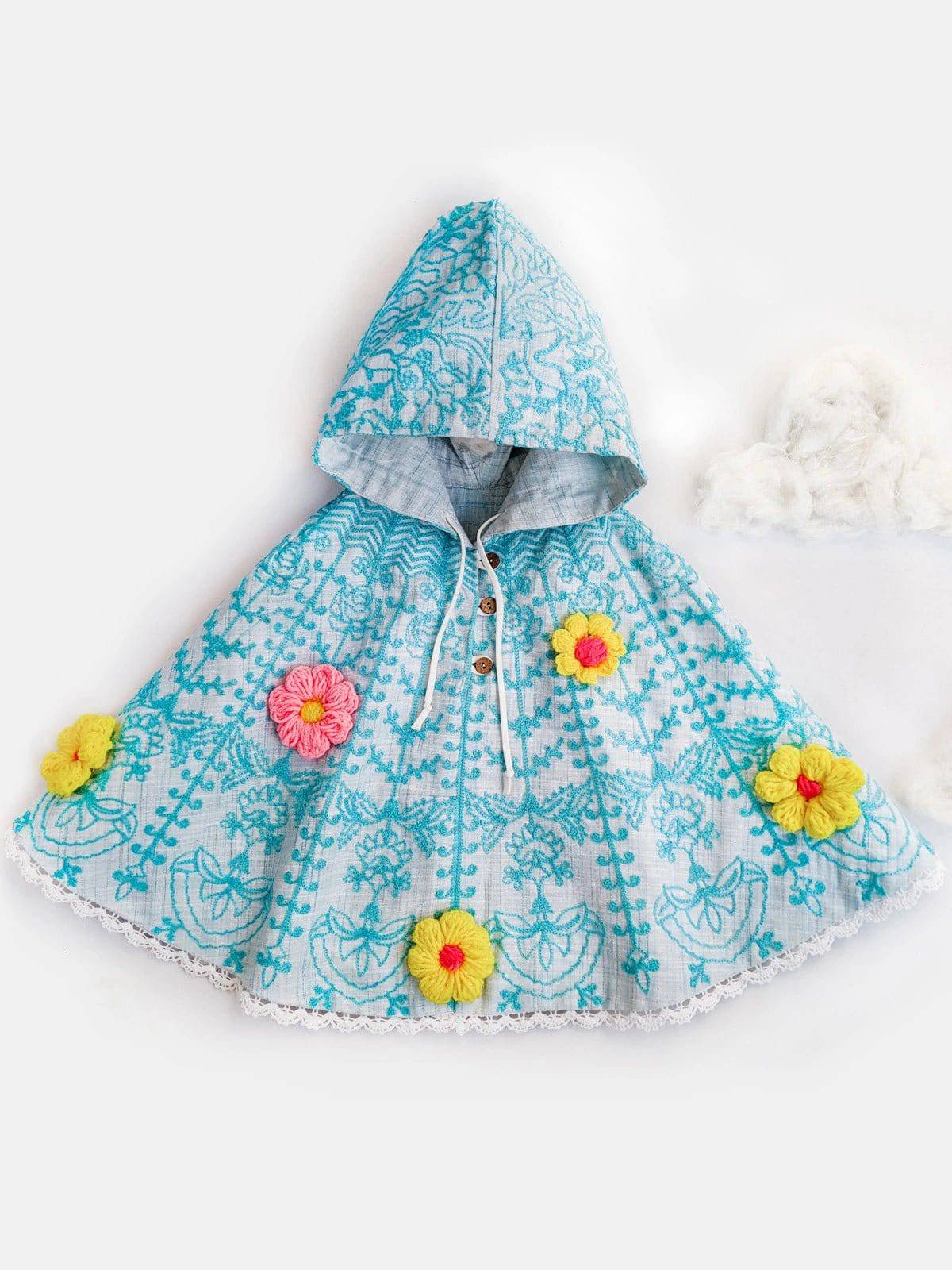 Halemons Sky Spring Woolen Flower Baby Girl Poncho Top