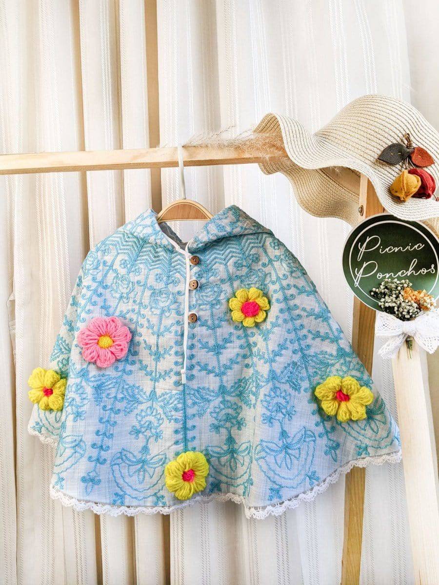 Halemons Sky Spring Woolen Flower Baby Girl Poncho Top