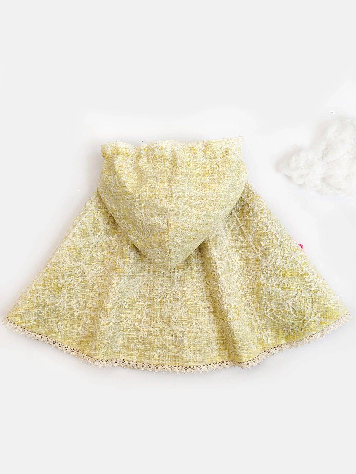 Yellow Handmade Flower Spring Baby Girl Poncho Top