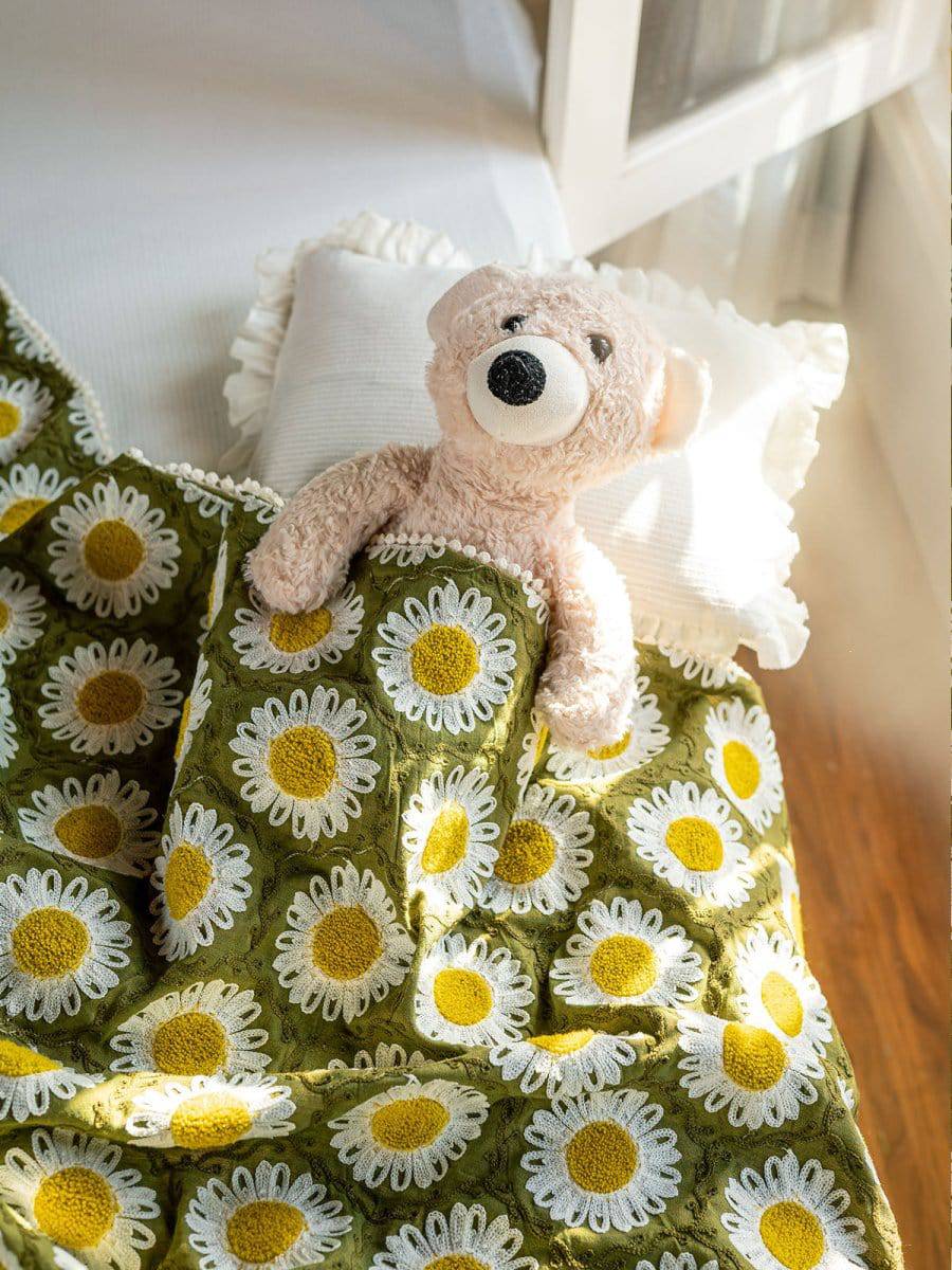 Green Woolen Sunflower Reversible Baby Kids Blanket