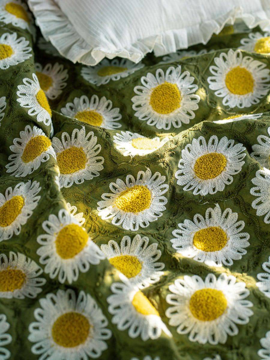 Green Woolen Sunflower Reversible Baby Kids Blanket