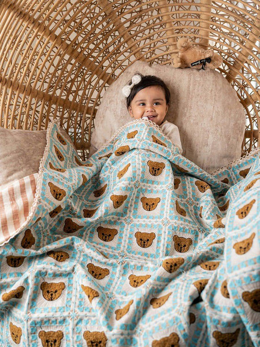 Teddy Woolen Embroidered Crocheted Style Baby Kids Blanket