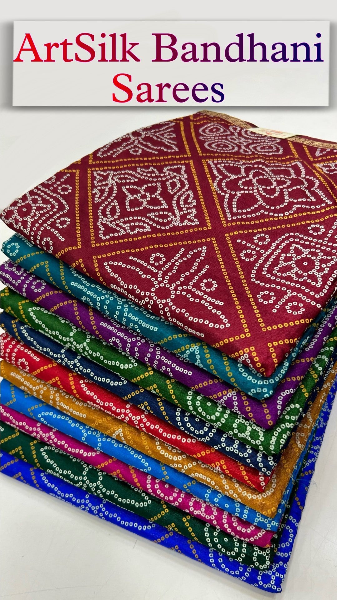 Art Silk Bandhani Sarees (52 Bhag Designe)