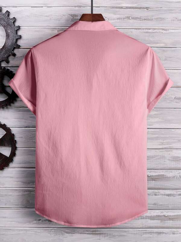 Flamingo Pink Seersucker Half Sleeve Shirt